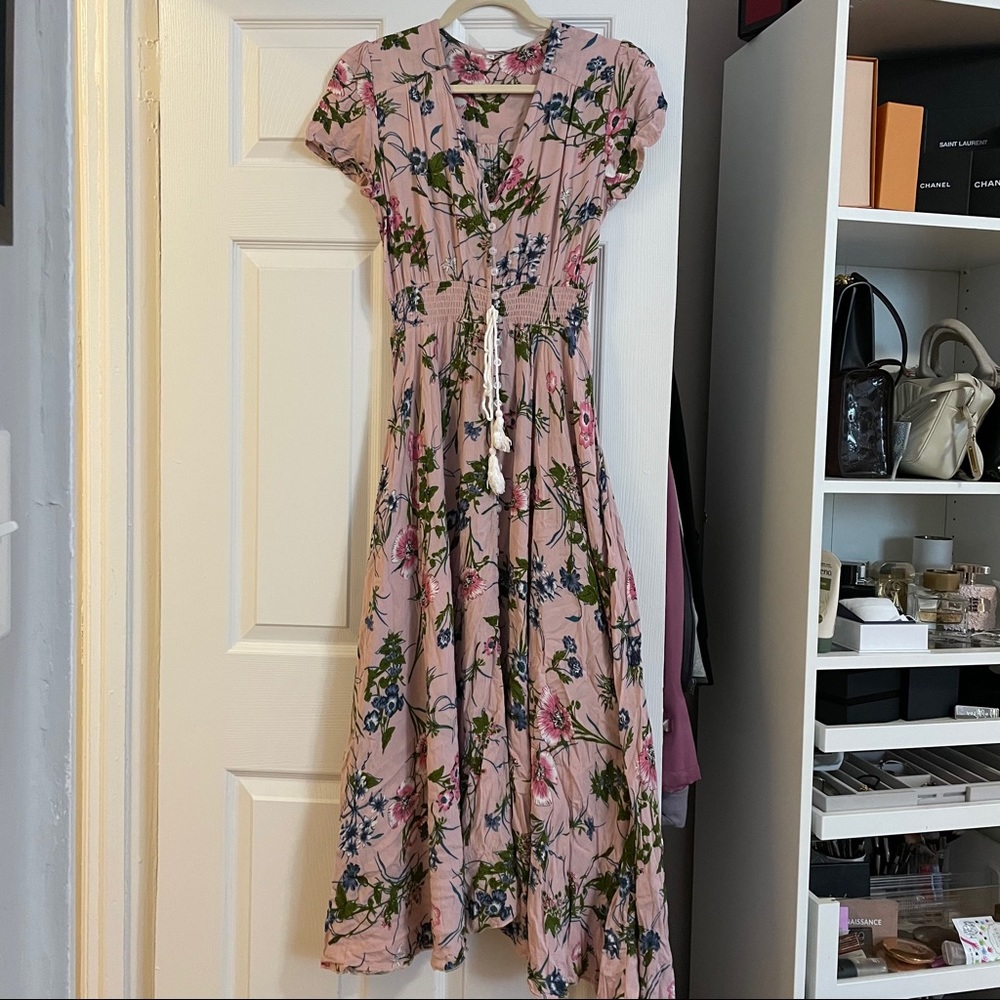 FLORAL LONG A LINE DRESS